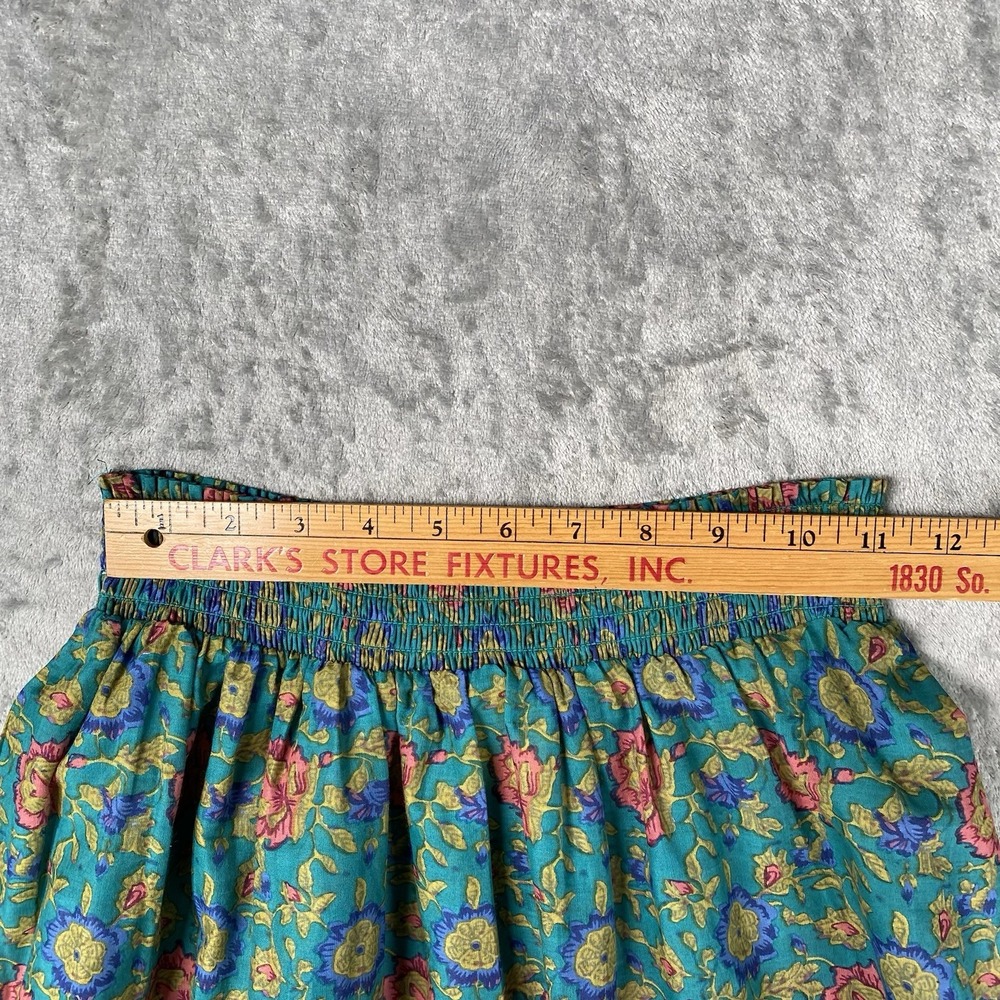 Natural Life Skirt Womens Sz M Teal Peony Border Floral Maxi Boho Artsy Smocked - Picture 9 of 12